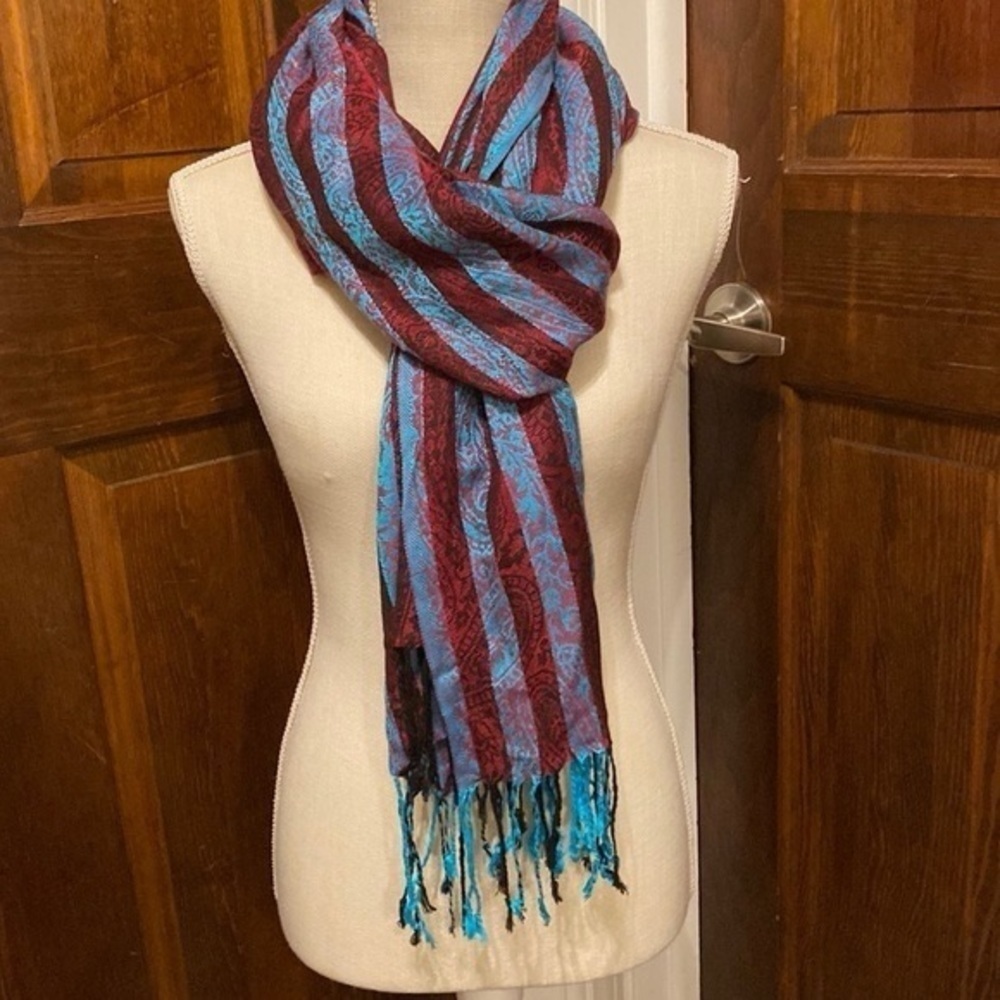 Bijou Brigitte Striped Paisley Print Scarf or Wrap 81X30